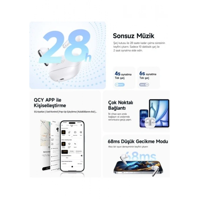 Qcy HT12 Melobuds N50 Anc 6 Mikrofonlu Bluetooth 5.4 Kulaklık Siyah