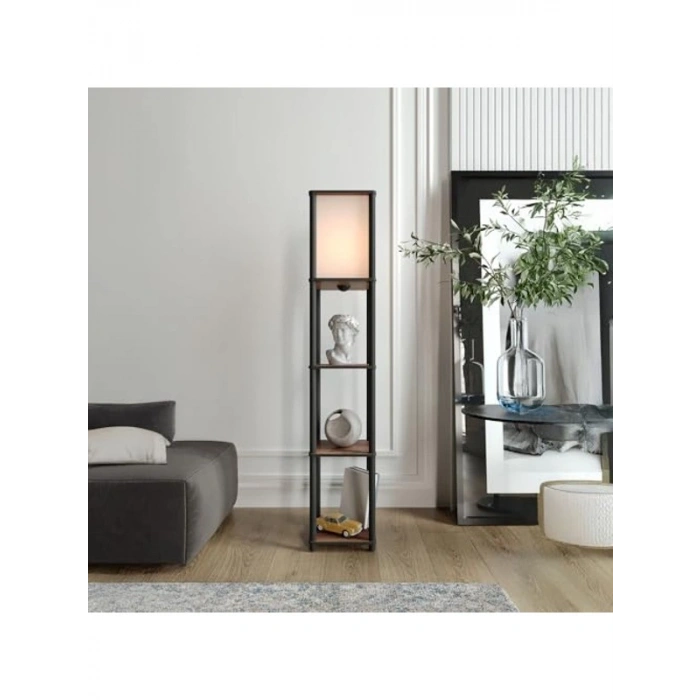 Raflı Modern Ahşap Lambader, Dekoratif Işıklandırma