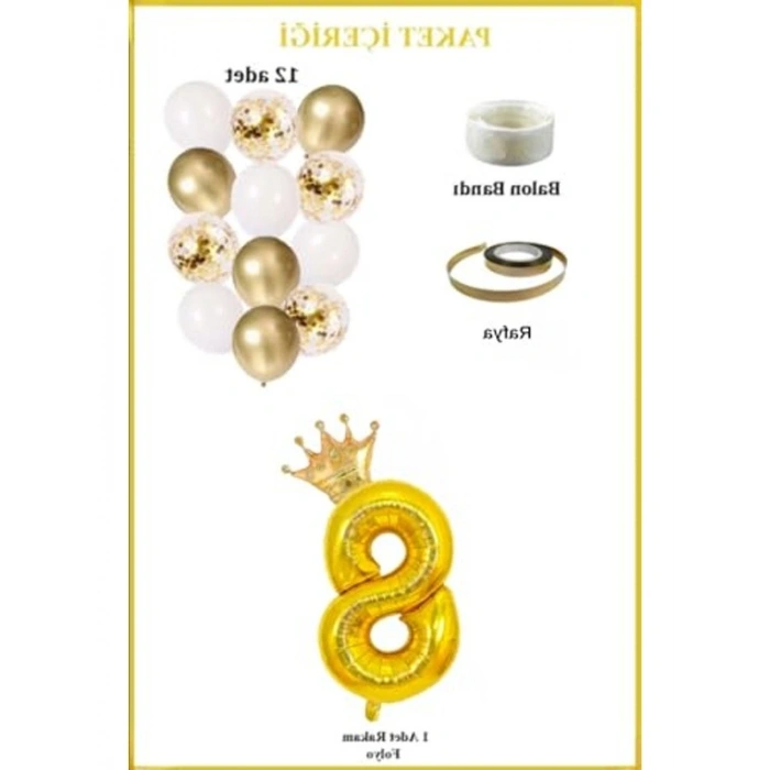 Rakam Gold Folyo Balon, Kraliyet Temalı Parti Dekorasyonu