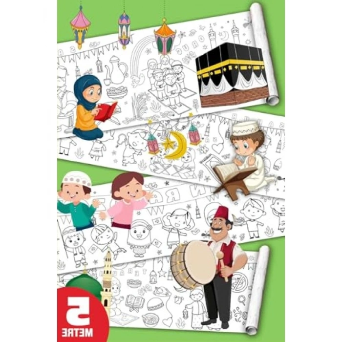 Ramazan Temalı Dev Boyama Kağıdı, 5 Metre Uzun, Çocuklar İçin