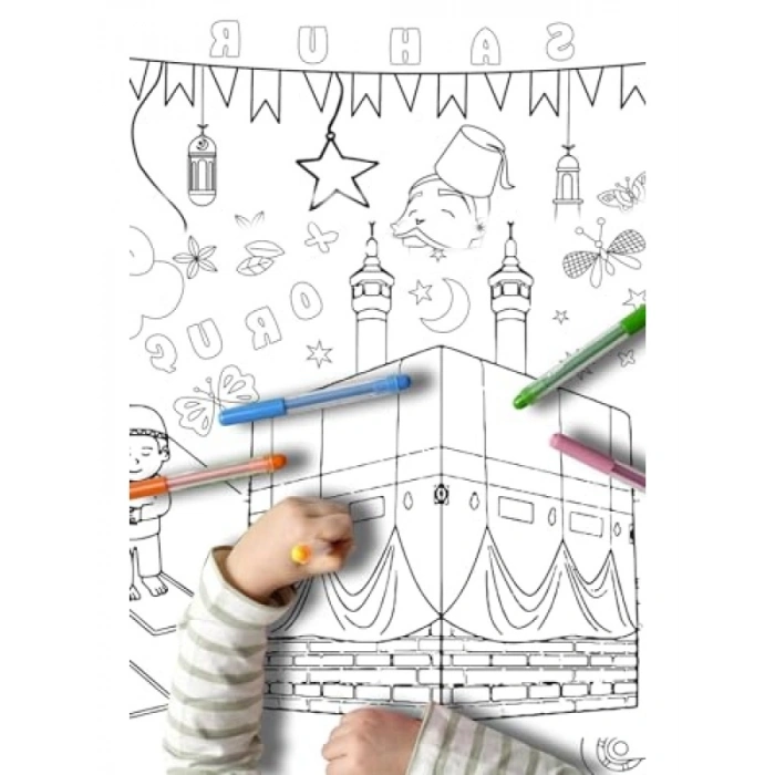 Ramazan Temalı Dev Boyama Kağıdı, 5 Metre Uzun, Çocuklar İçin