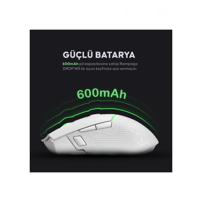Rampage DROP M3 V2 24000 DPI 3311 Sensor Beyaz RGB Şarjlı Kablosuz 80 Milyon Huano Switch Gaming Oyuncu Mouse