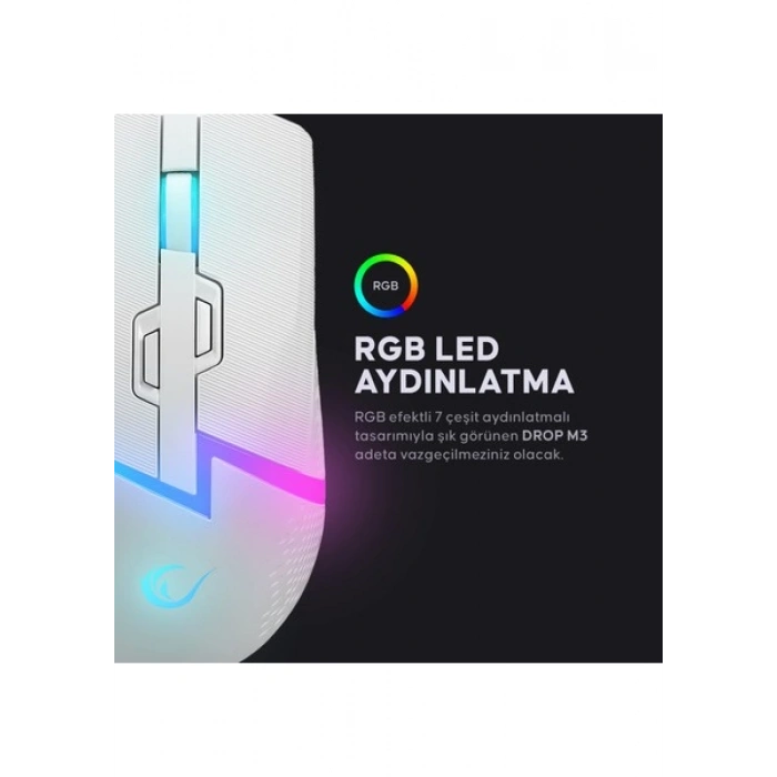 Rampage DROP M3 V2 24000 DPI 3311 Sensor Beyaz RGB Şarjlı Kablosuz 80 Milyon Huano Switch Gaming Oyuncu Mouse
