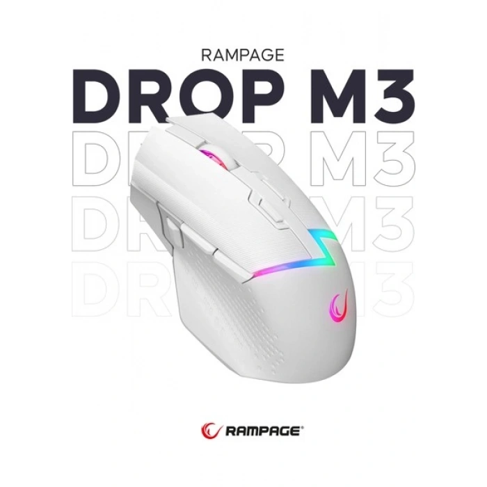 Rampage DROP M3 V2 24000 DPI 3311 Sensor Beyaz RGB Şarjlı Kablosuz 80 Milyon Huano Switch Gaming Oyuncu Mouse