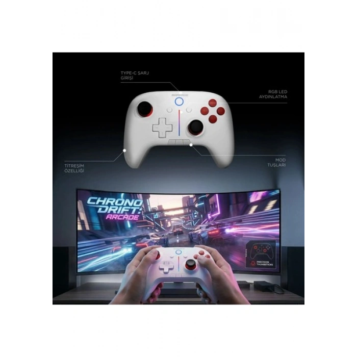 Rampage HYDRA Beyaz BT + 2.4 GHz PC Gamepad RGB Joypad