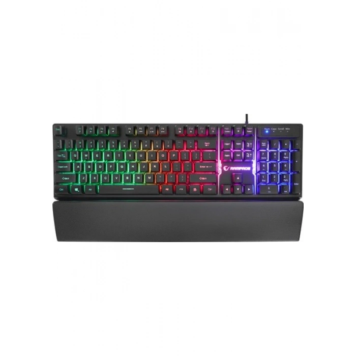 Rampage KB-RX77 Runner Siyah USB Rainbow Aydınlatmalı Ingilizce Klavye Düzeni Us Layout Bilek Destekli Gaming Klavye
