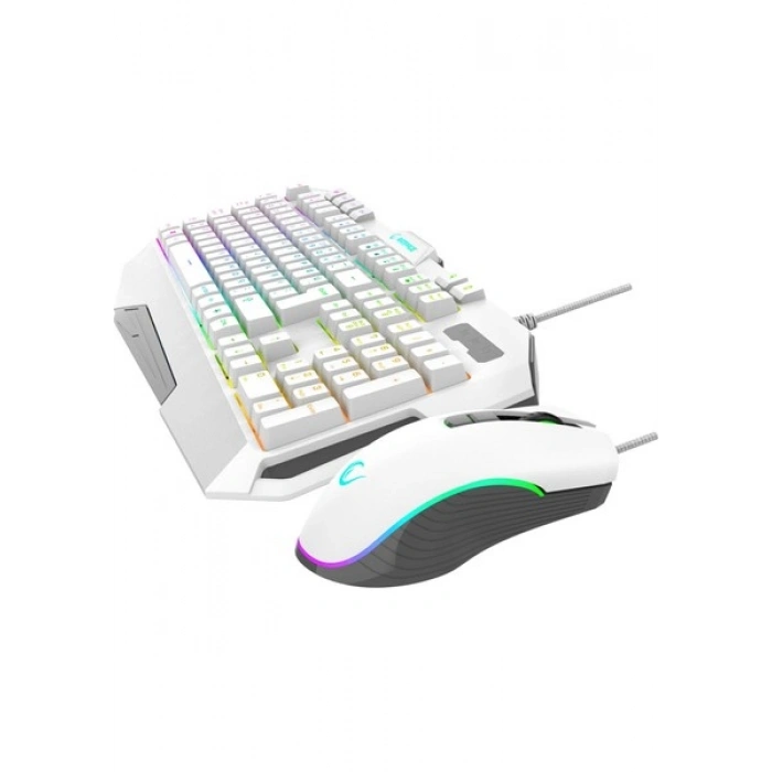 Rampage Km-34 Glare Beyaz USB Rgb Aydınlatmalı Q 12800 Dpı Mouse Gaming Oyuncu Klavye Set