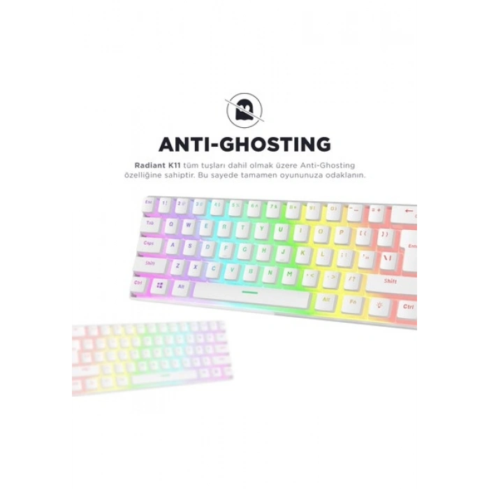 Rampage RADIANT K11 Siyah Type-C Bağlantılı RGB Puding Tuşlu US Layout (ingilizce Q Klavye) Red Switch Gaming Oyuncu Klavye