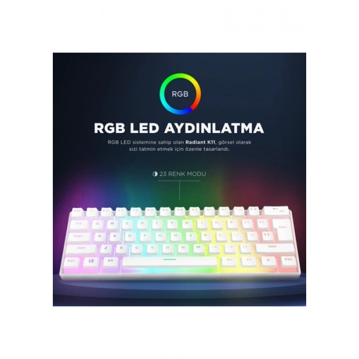 Rampage RADIANT K11 Siyah Type-C Bağlantılı RGB Puding Tuşlu US Layout (ingilizce Q Klavye) Red Switch Gaming Oyuncu Klavye