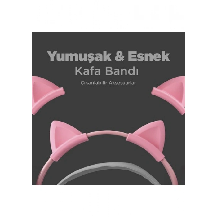 Rampage RM-K91 X-CATTY Pembe USB 7.1 Version RGB (Kedi Kulak) Gaming Oyuncu Mikrofonlu Kulaklık