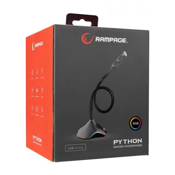 Rampage Rmx-M7 Python Siyah USB Rgb Ledli Gaming Mikrofon