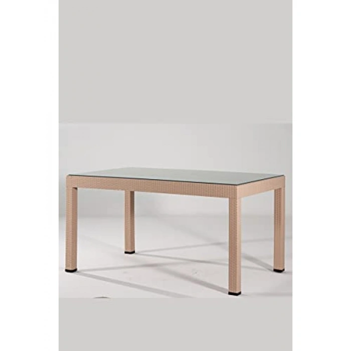 Rattan Görünümlü Camlı Masa, Bahçe Kullanımı İçin