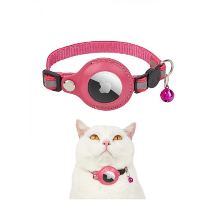 Reflektörlü ve zilli kedi tasması, pembe, standart ayarlanabilir, güvenli kullanım