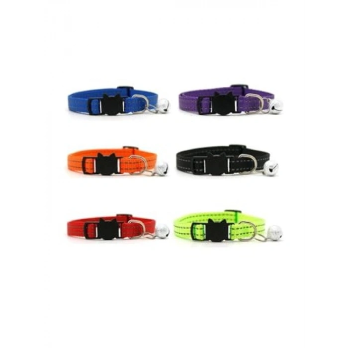 Reflektörlü Zilli Dokuma Kedi Boyun Tasması - Turkuaz, 19x1 cm