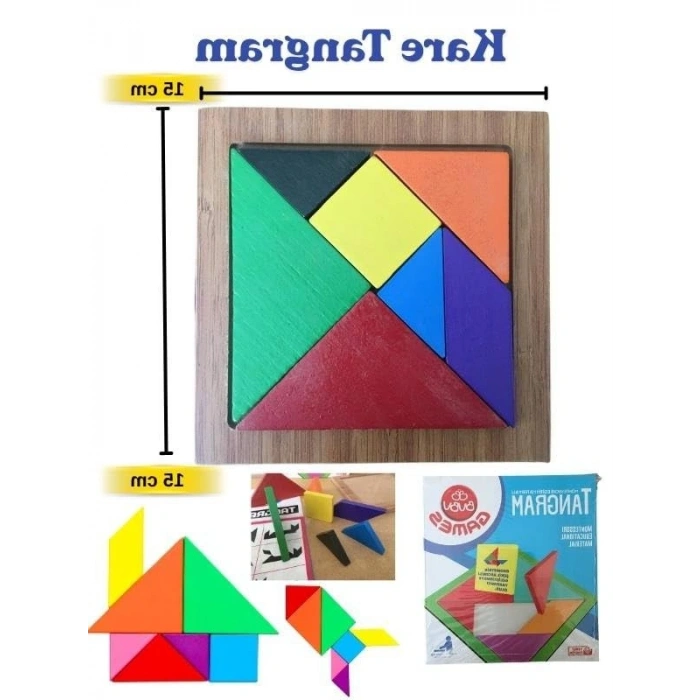 Renkli Ahşap Kare Tangram Zeka Oyunu, 7 Parça 17x17cm
