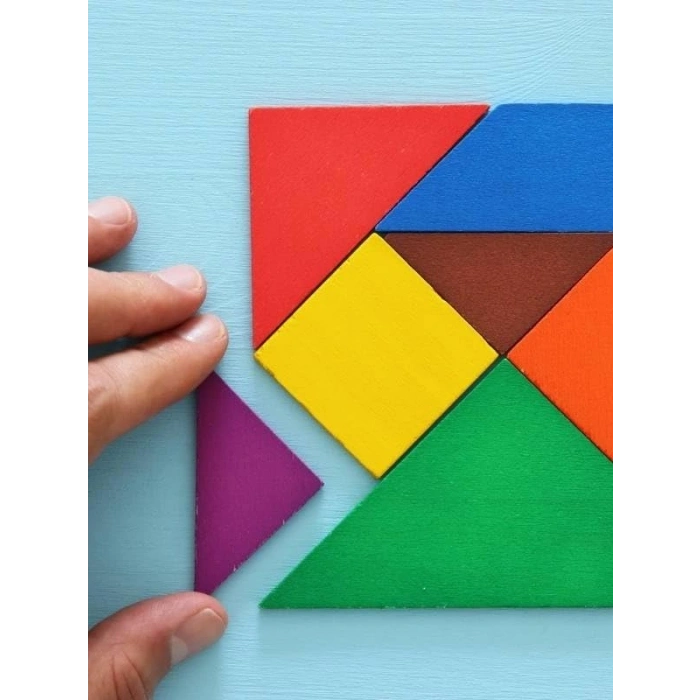 Renkli Ahşap Kare Tangram Zeka Oyunu, 7 Parça 17x17cm