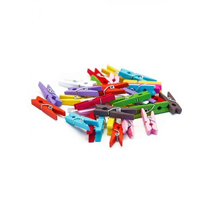 Renkli Ahşap Mandal, 3 cm, 40lı Paket