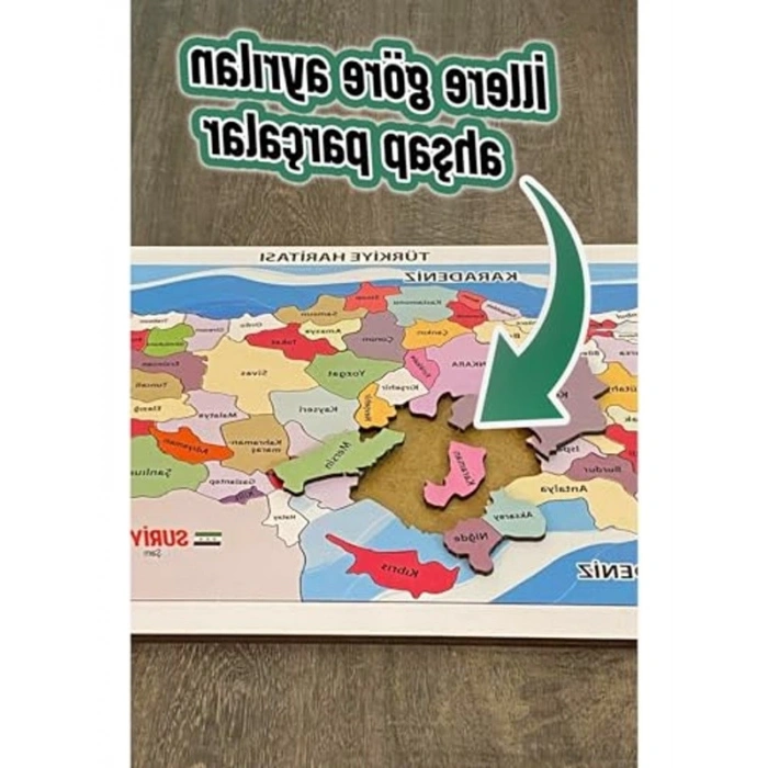 Renkli Ahşap Türkiye Haritası Yapboz - 23x45 cm Eğitici Oyun