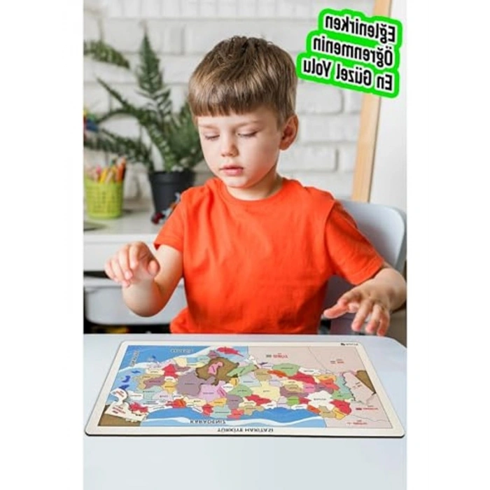 Renkli Ahşap Türkiye Haritası Yapboz - 23x45 cm Eğitici Oyun