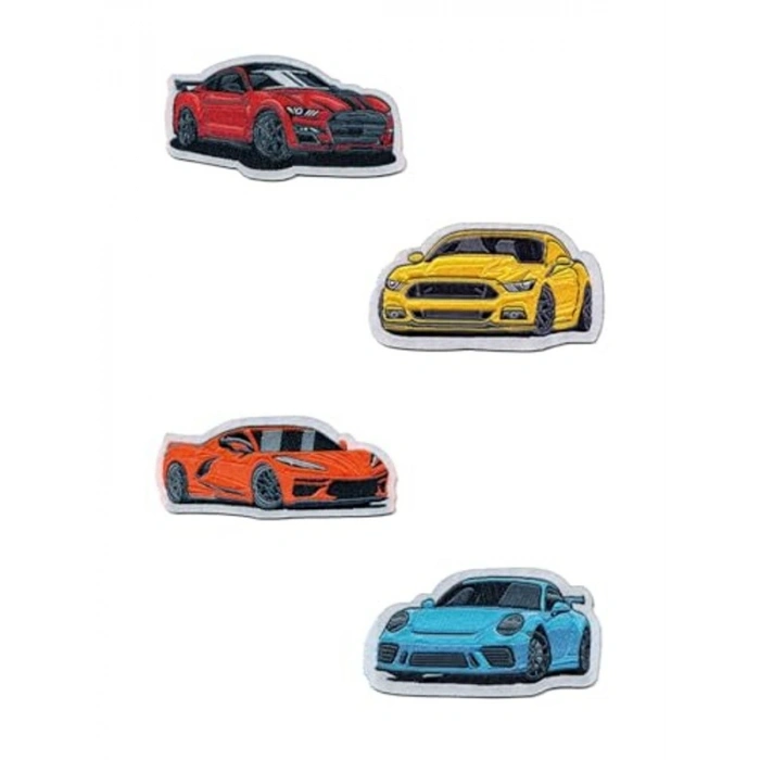 Renkli Arabalar Temalı Ütüyle Yapışan Arma Seti (4 ADET)