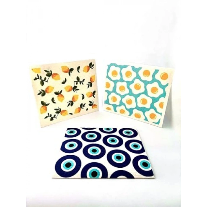 Renkli Desenli İsveç Bezi - 3lü Paket, Tekrar Kullanılabilir