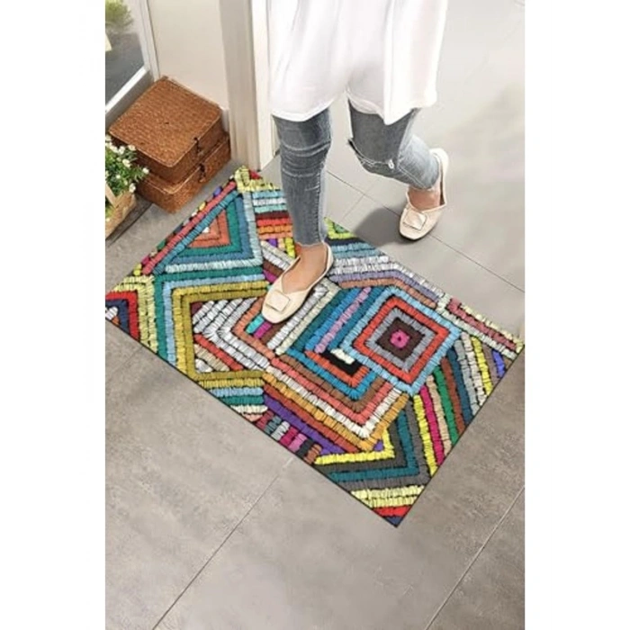 Renkli Geometrik Desenli Kapı Paspası - Modern Dış Mekan Ürünü