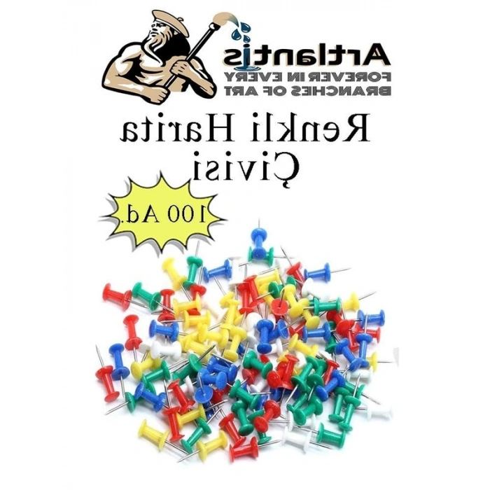 Renkli Harita Çivisi - 100lü Paket, Pano İğnesi