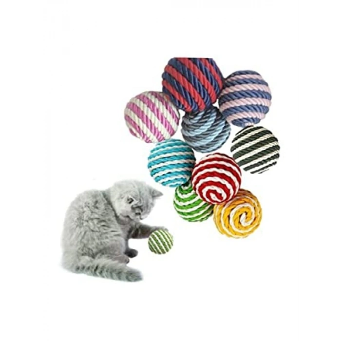 Renkli İp Sarma Kedi Oyun Topu, 4 cm