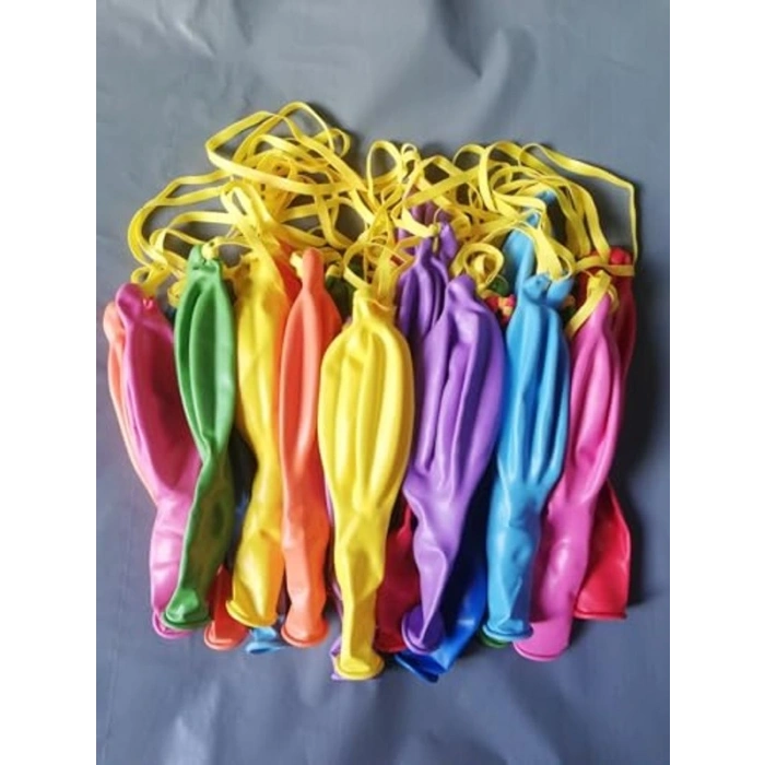 Renkli İpli Balon Seti - 25li Lastikli Zıpzıp Balon