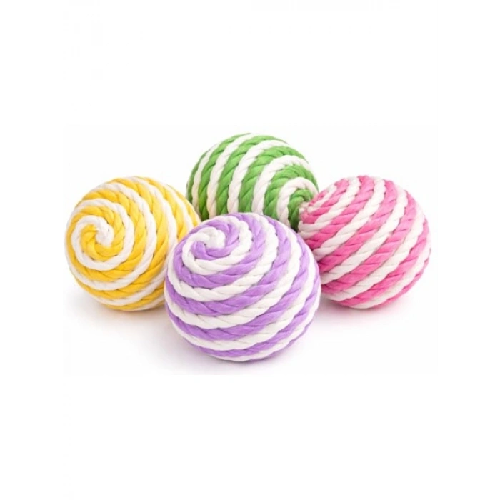 Renkli İpli Kedi Oyuncağı Seti, 2 Adet 4 cm Top
