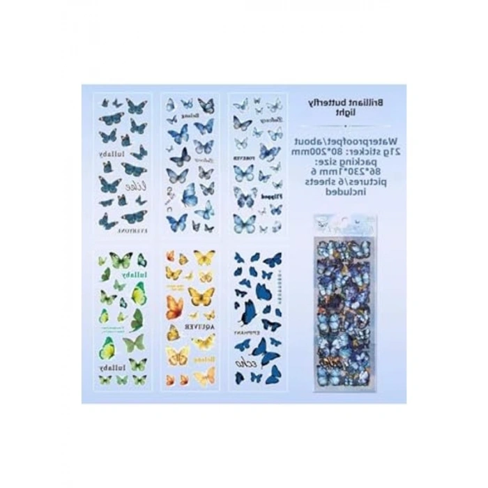 Renkli Kelebek Sticker Seti, 123 Adet, Şeffaf