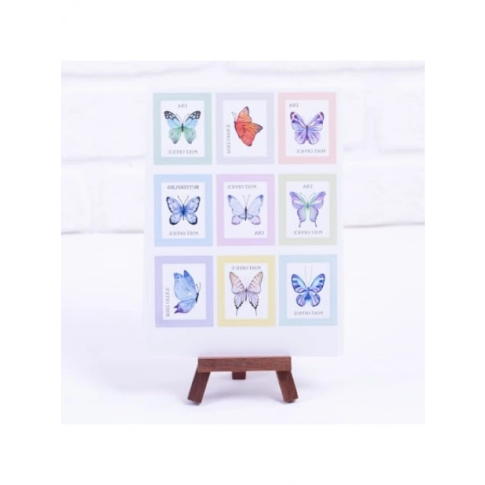 Renkli Kelebek Temalı Pul Sticker Seti, A5 Boyutunda