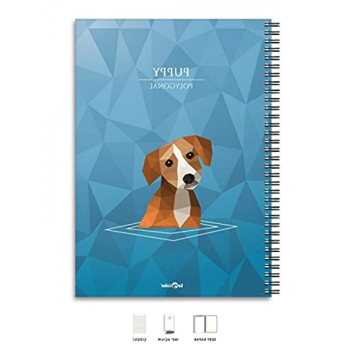 Renkli Köpek Tasarımlı Çizgili A4 Defter - 200 Sayfa