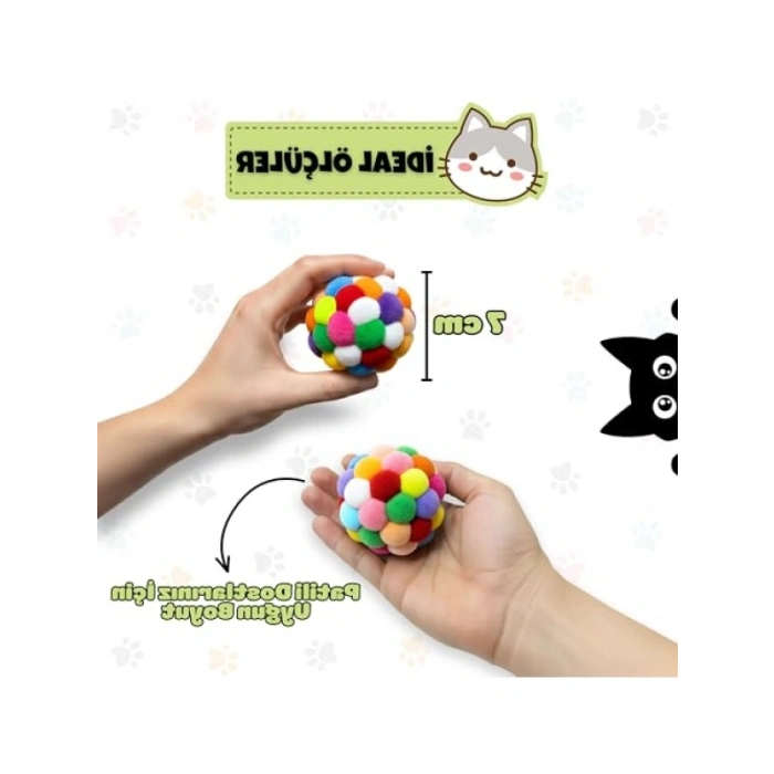 Renkli Peluş Çıngıraklı Kedi Oyuncağı, İnteraktif Top