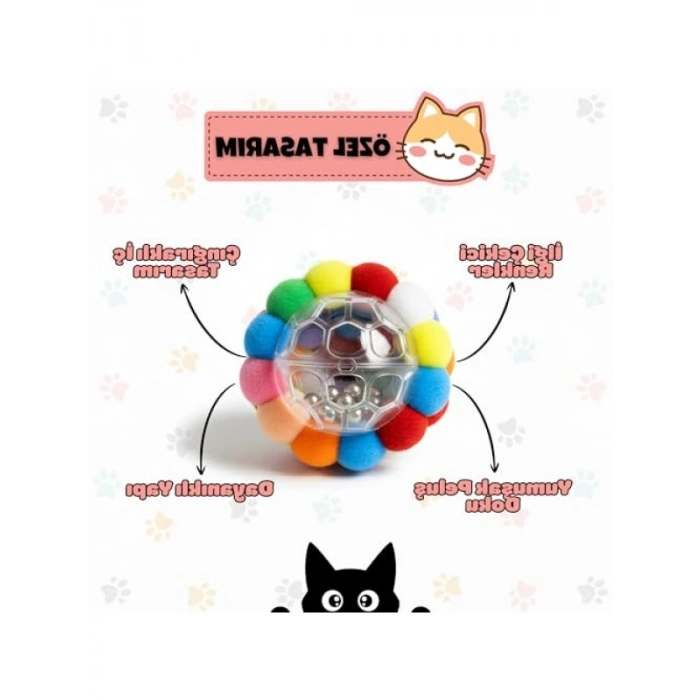 Renkli Peluş Çıngıraklı Kedi Oyuncağı, İnteraktif Top