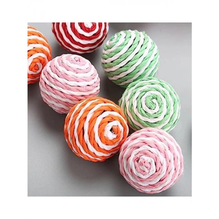 Renkli Sesli İpli Kedi Topu Seti - 2 Adet