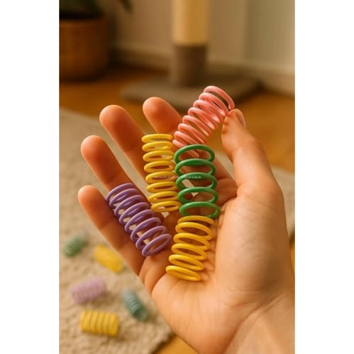 Renkli Spiral Yay Kedi Oyuncak Seti - 10 Parça