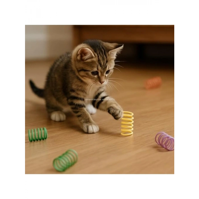 Renkli Spiral Yay Kedi Oyuncak Seti - 10 Parça
