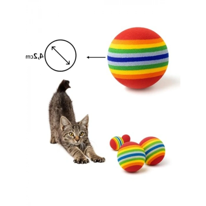 Renkli Sünger Kedi Oyun Topu - 4lü Set