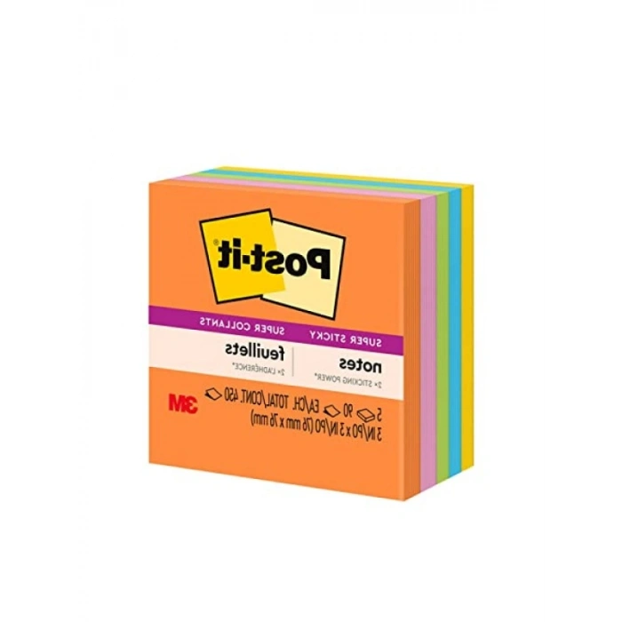 Renkli Super Sticky Notlar, 3 x 3 inç