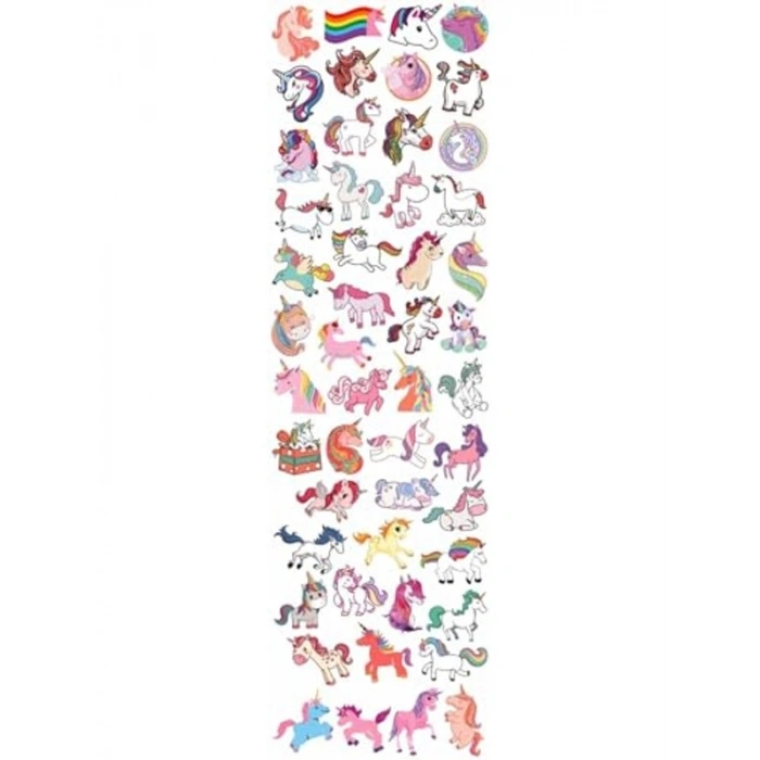 Renkli Unicorn Temalı Çıkartmalar Seti, 50 Adet Çıkartma