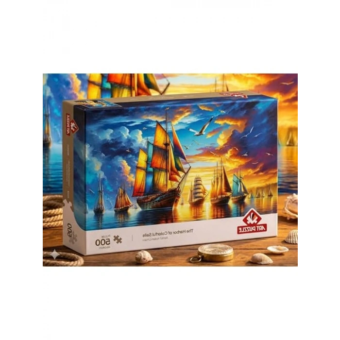 Renkli Yelken Limanı Puzzle, 500 Parça Eğlenceli Aktivite
