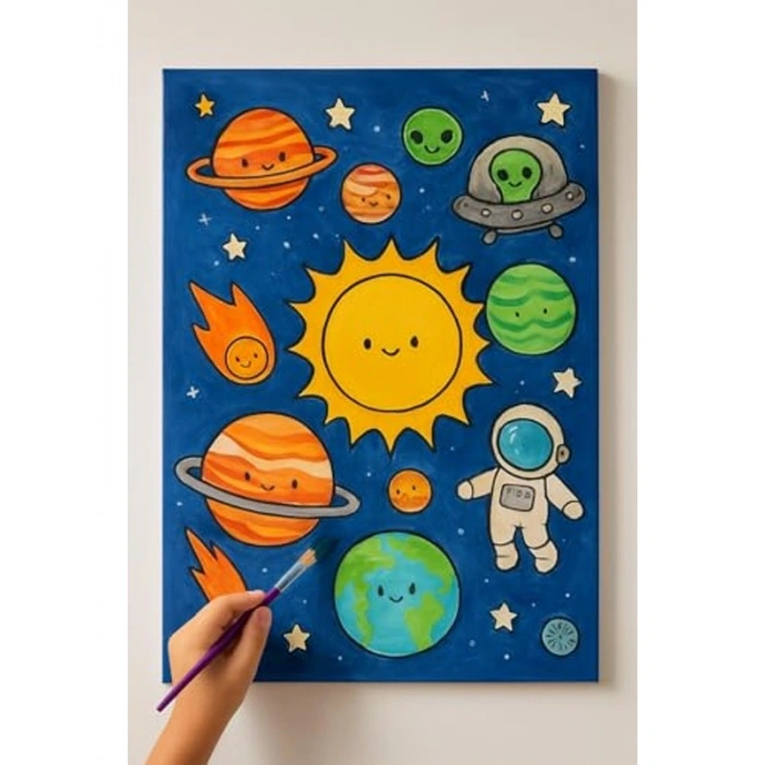 Resimli Tuval Boyama Seti, 25x35 cm, 6 Renk Akrilik Boya ile Eğlenceli