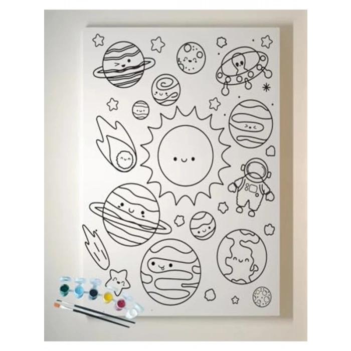Resimli Tuval Boyama Seti, 25x35 cm, 6 Renk Akrilik Boya ile Eğlenceli