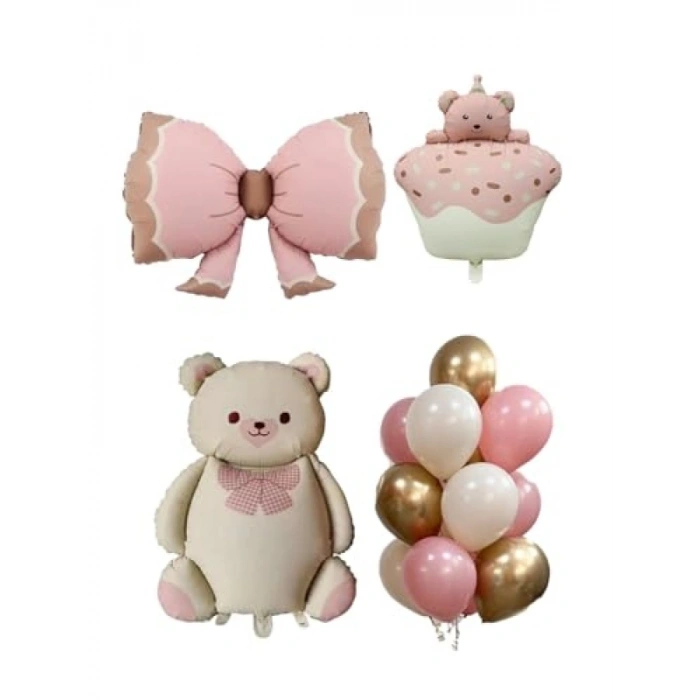 Retro Ayıcık Temalı Kız Bebek Kutlama Seti