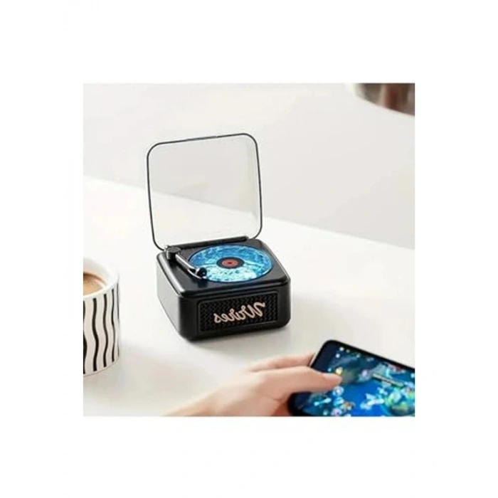 Retro Bluetooth Hoparlör, Mini Plak Görünümü ile 3D Ses