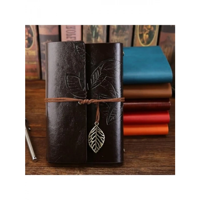 Retro Kolye Uçlu Günlük, Yaprak Baskılı, Özel Tasarım Not Defteri