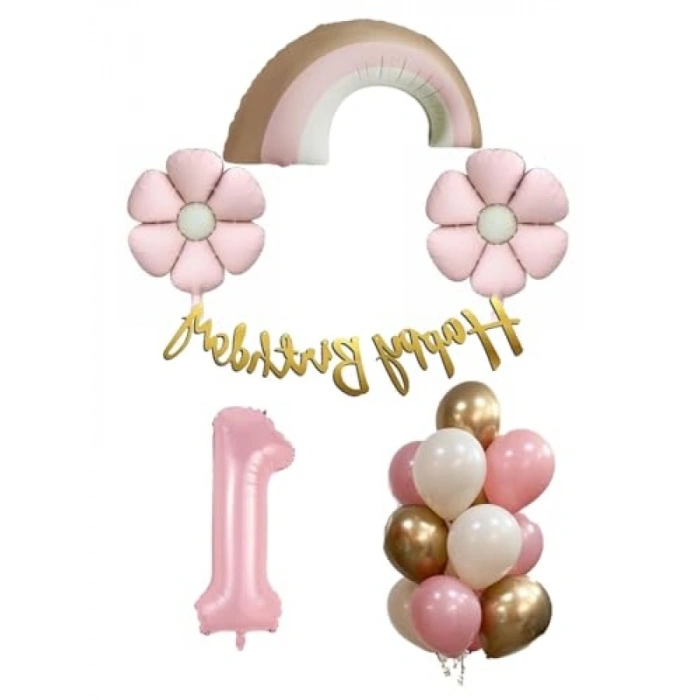 Retro Papatya Temalı Kız Bebek Doğum Günü Seti