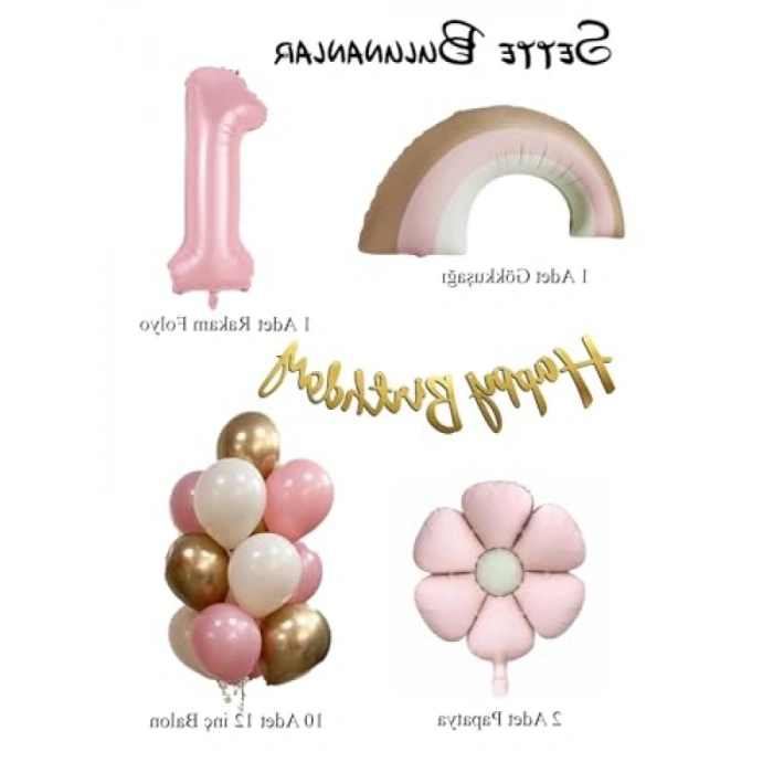 Retro Papatya Temalı Kız Bebek Doğum Günü Seti