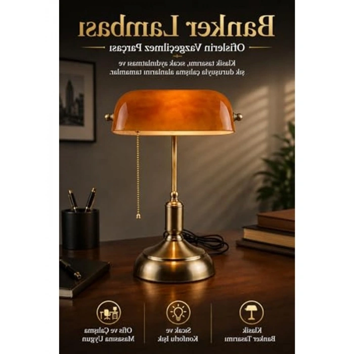 Retro Tasarımlı Amber Cam Masa Lambası, E27 Duy ile Eskitme Gövde, Enerji Sınıfı A